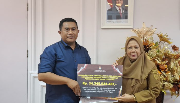 KPU Sulteng Kembalikan Rp 34 Miliar Sisa Dana Pilkada 2024 ke Kas Daerah