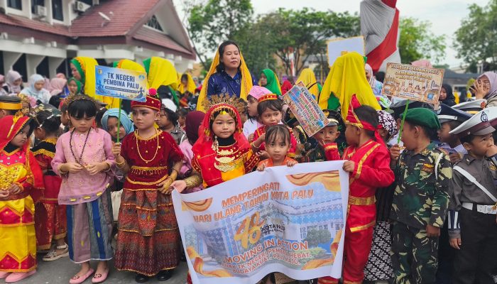 Sambut HUT ke-48 Kota Palu, 11 TK Ikuti Karnaval Budaya Gugus Nareme